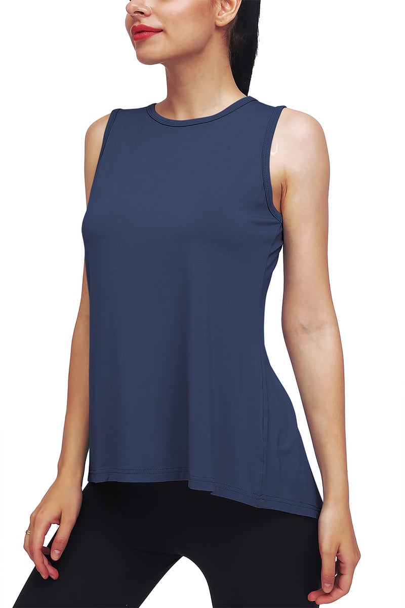Mippo Womens Workout Tops Yoga Tank Running Shirts Muslce Tank Sleeveless Workout Shirts Gym Clothes Navy Blue XL - Image 2